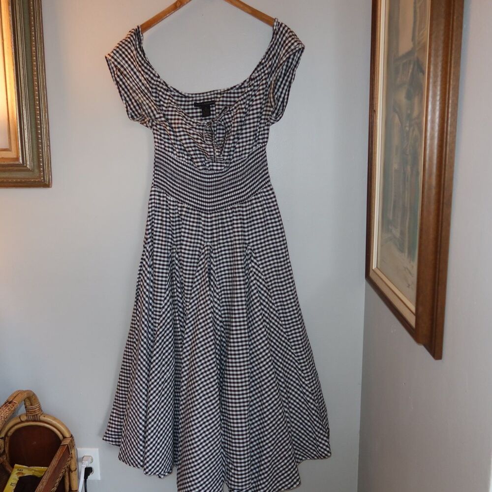 Grace Elements Dress Womens L Black Short Sleeve Smocked Elastic Waist